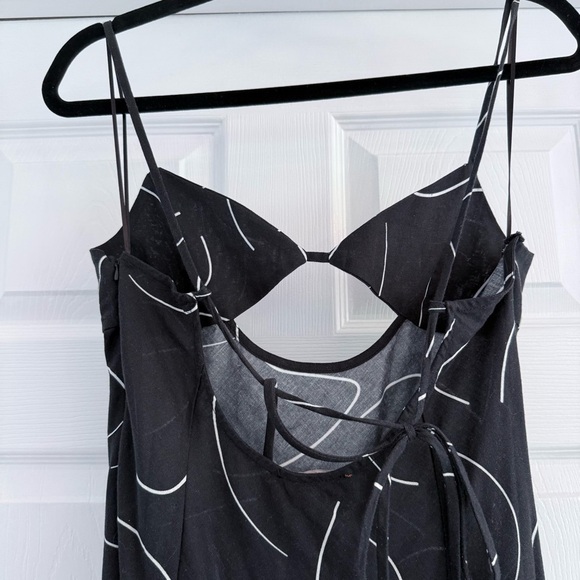 BEIGE BOTANY Black White Linen Cutout Tie Back Midi Dress M - Picture 6 of 11